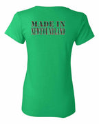 Made In NFLD ( Tartan Lettering) Left Chest and Back Women's Tee