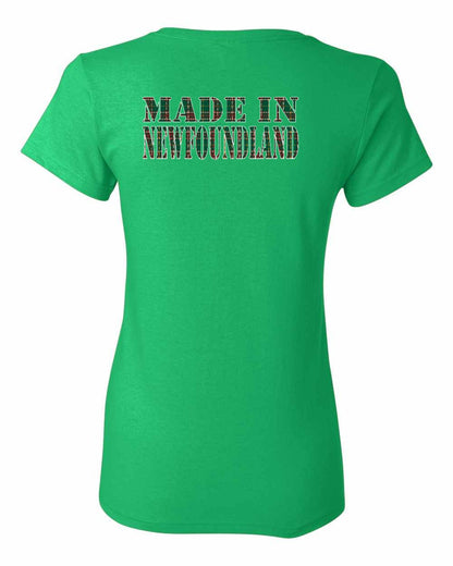Made In Newfoundland ( Tartan Lettering) Left Chest and Back Women's Tee