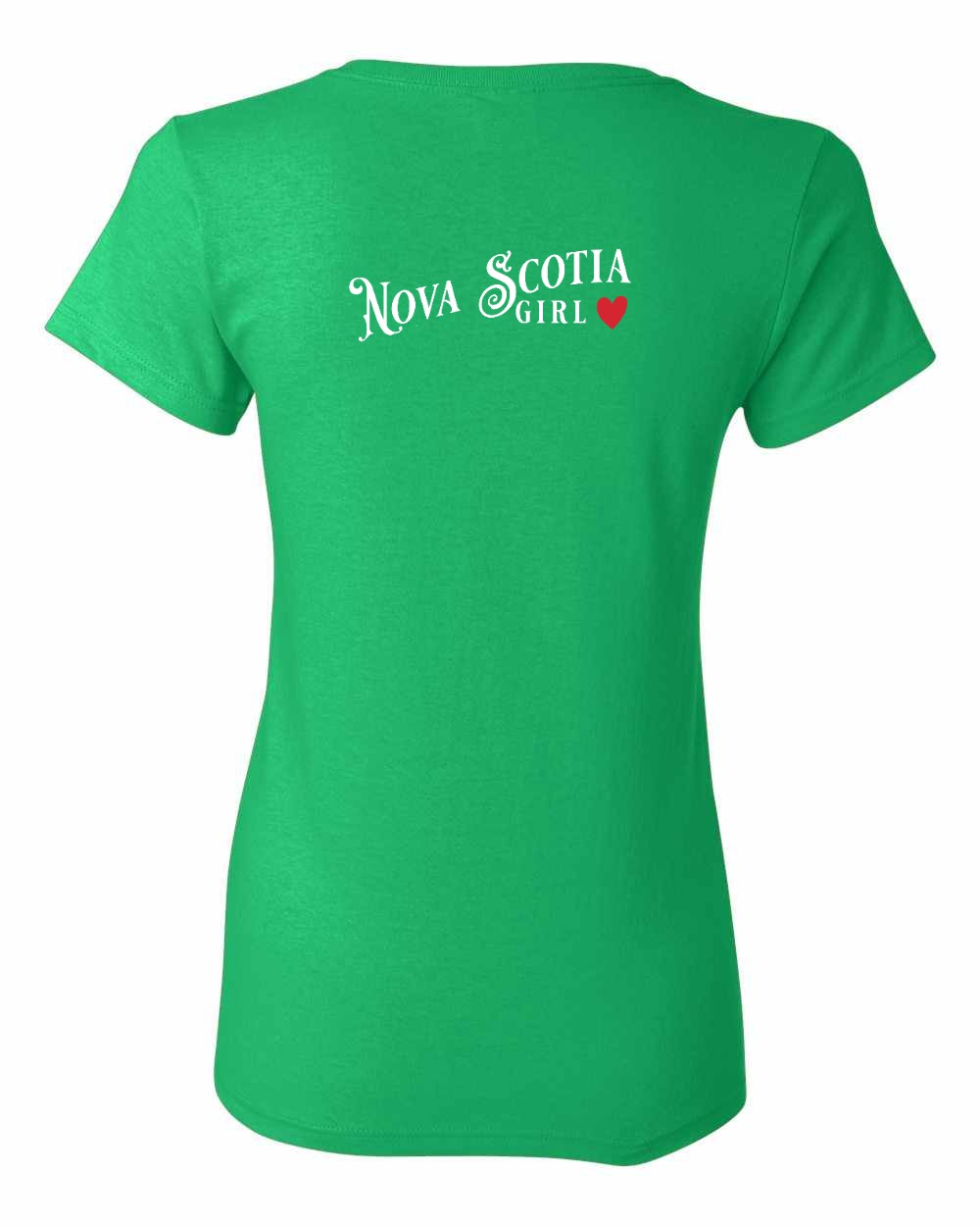 Nova Scotia Girl Red Heart Left Chest and Back womens-tee