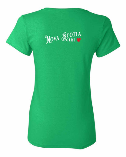 Nova Scotia Girl Red Heart Left Chest and Back womens-tee