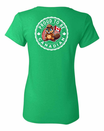 Proud to be Canadian Beaver Left Chest and Back Women's Tee