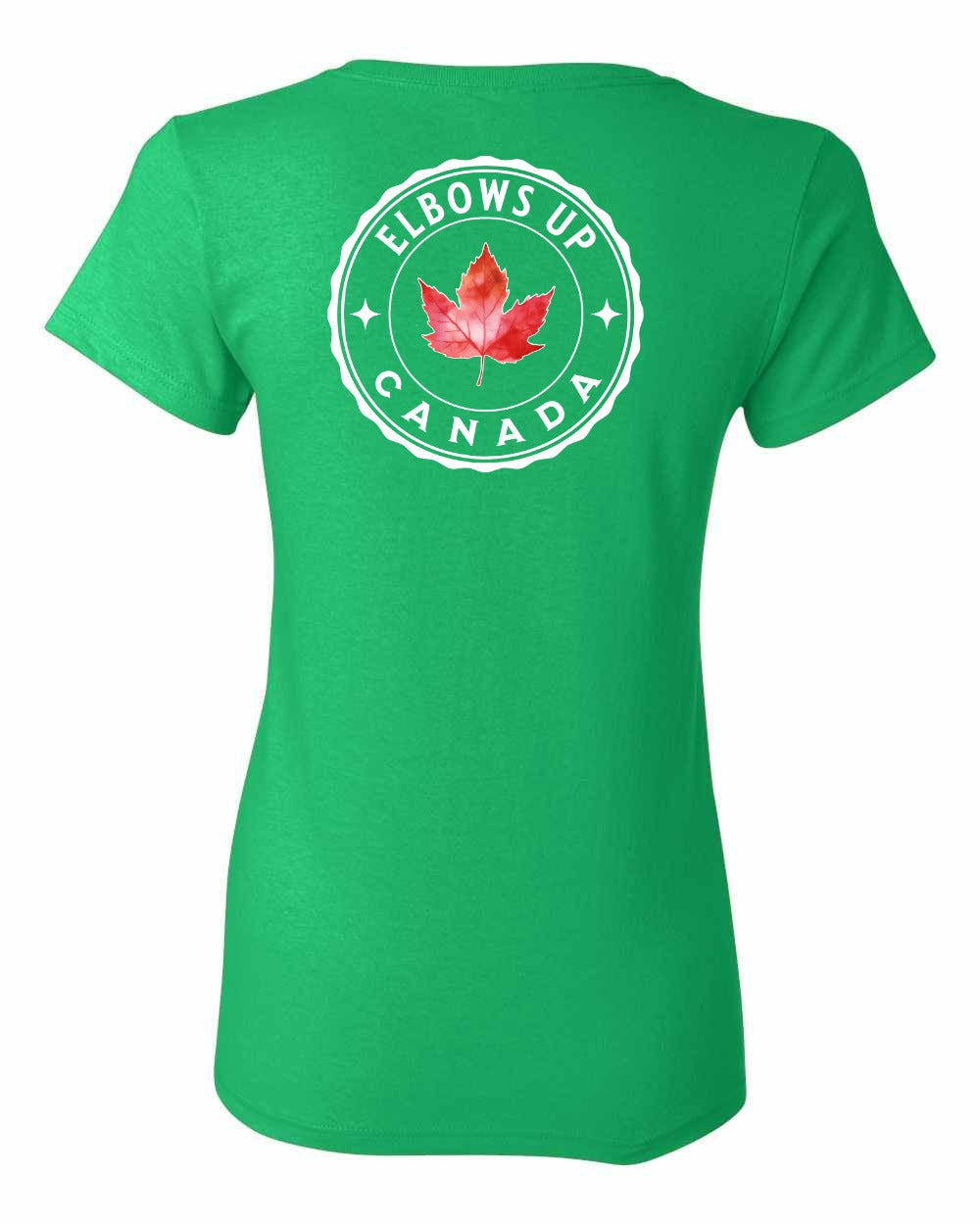 Elbows Up Leaf Left Chest and Back Women's Tee - Gildan Canada (sewn Internationally)
