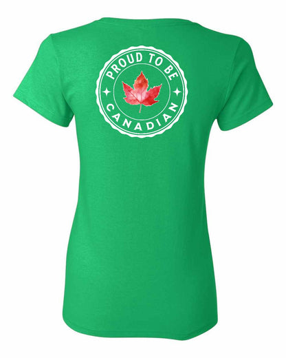 Proud to be Canadian Leaf Left Chest and Back Women's Tee