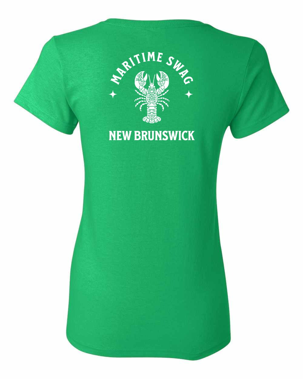 Maritime Swag New Brunswick Mandala white Lobster Left Chest and Back Women's Tee