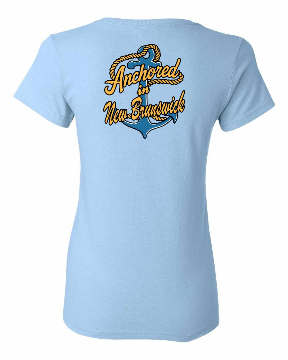 Anchored in New Brunswick Left Chest and Back Women's Tee