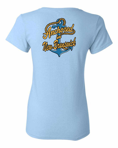 Anchored in New Brunswick Left Chest and Back Women's Tee