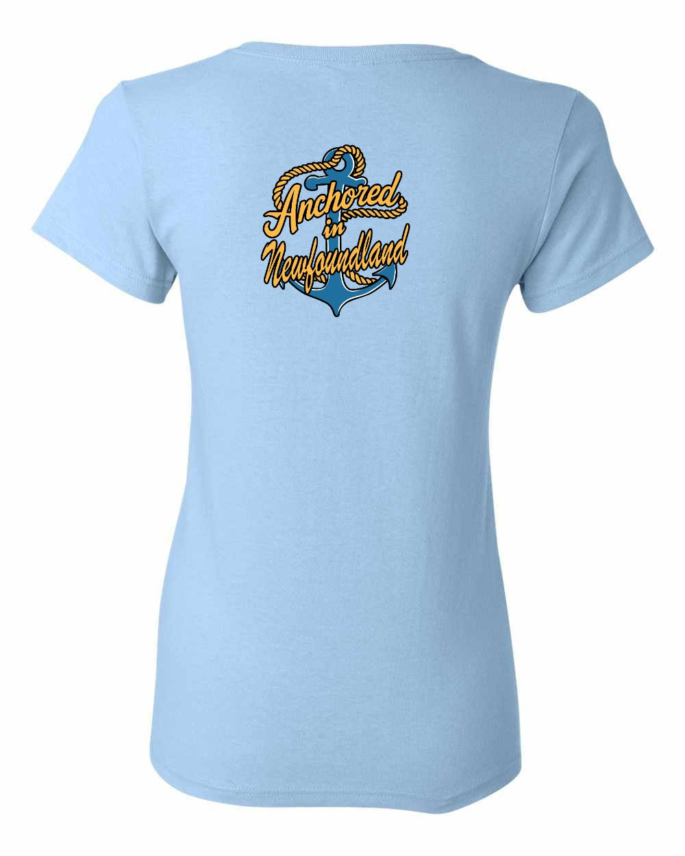 Anchored in Newfoundland (New Design) Left Chest and Back Women's Tee