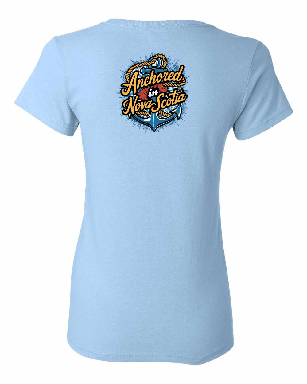 Anchored In Nova Scotia (Old Design) Left Chest and Back womens-tee