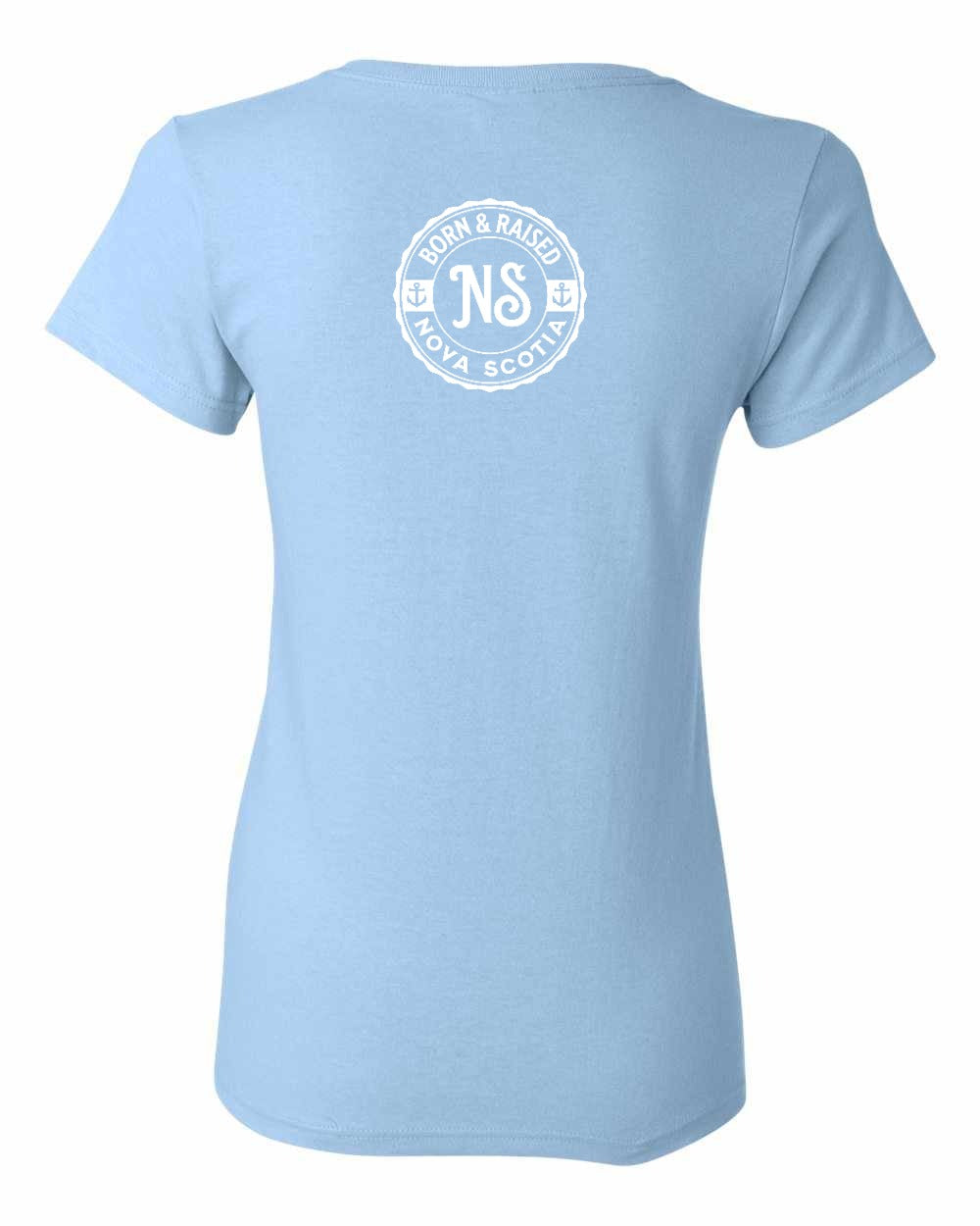 Born & Raised Nova Scotia Left Chest and Back womens-tee
