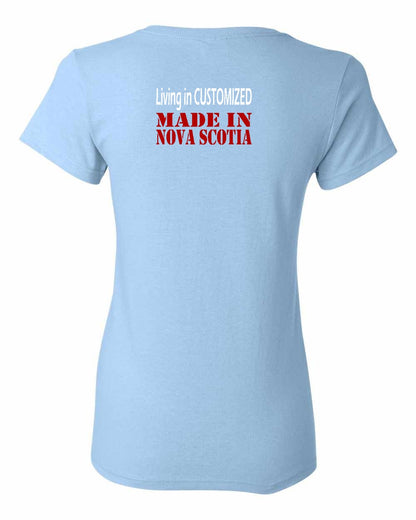 Living in Custom Made in Nova Scotia Left Chest and Back womens-tee