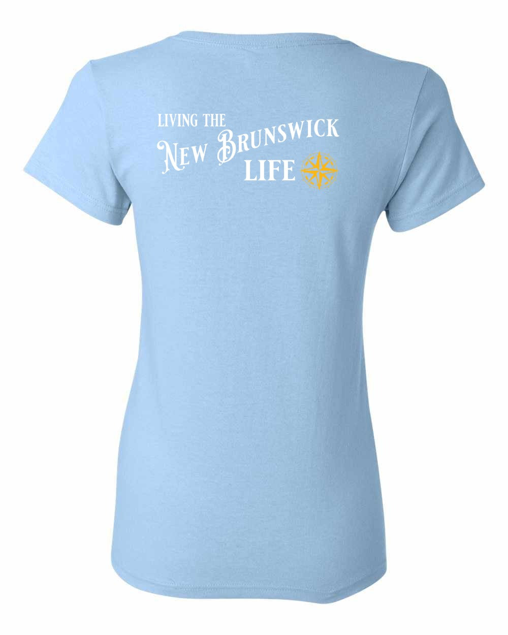 Living the New Brunswick Life yellow Left Chest and Back Women's Tee