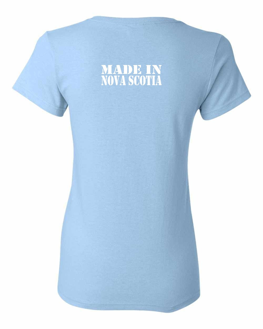 Made In Nova Scotia ( White Lettering) Left Chest and Back womens-tee