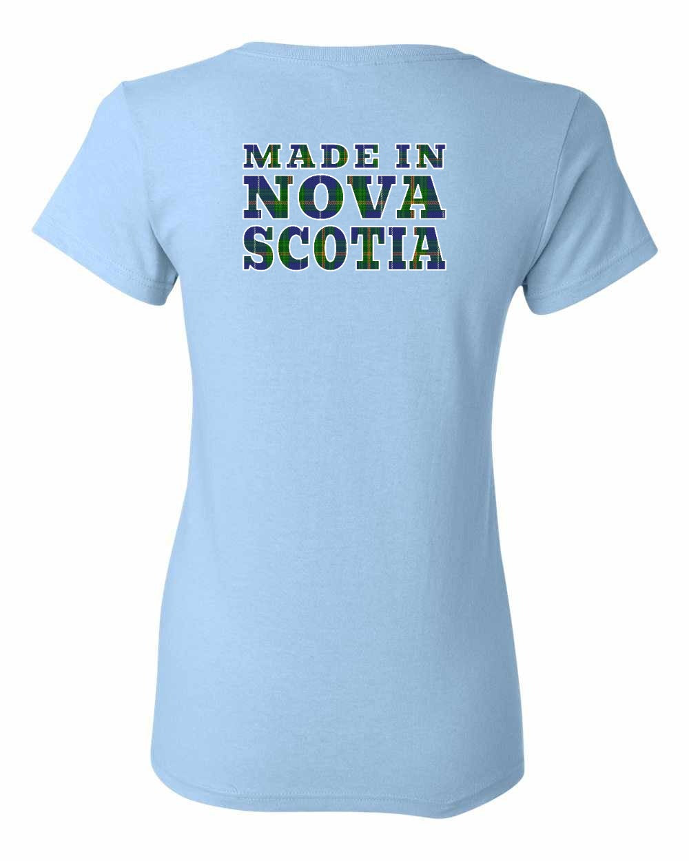 Made In Nova Scotia ( Tartan Lettering) Left Chest and Back womens-tee