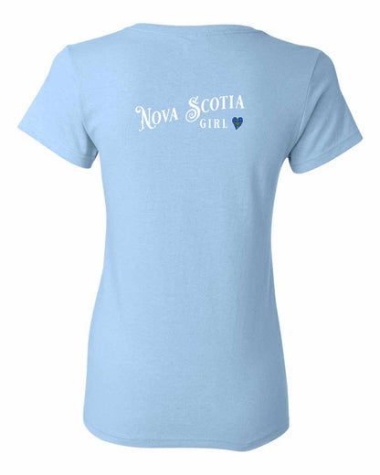 Nova Scotia Girl Tartan Heart Left Chest and Back womens-tee