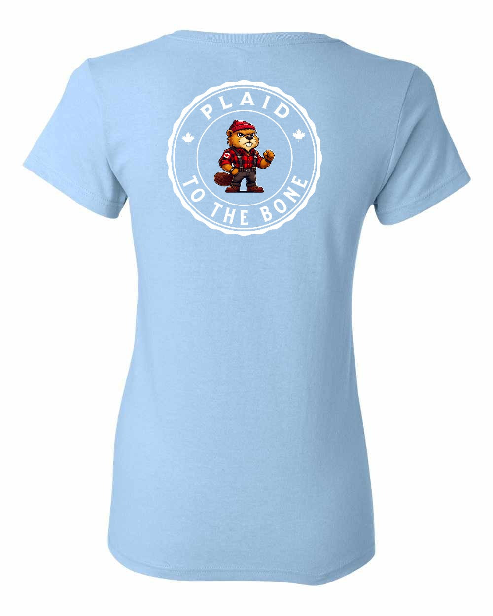 Plaid to the Bone Beaver Left Chest And Back Women's Tee - Gildan Canada (sewn Internationally)