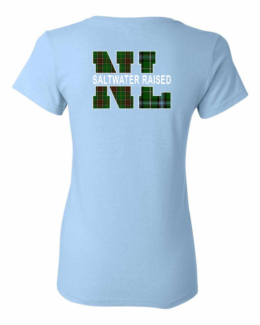NFLD and Labrador Saltwater Raised Left Chest and Back Women's Tee