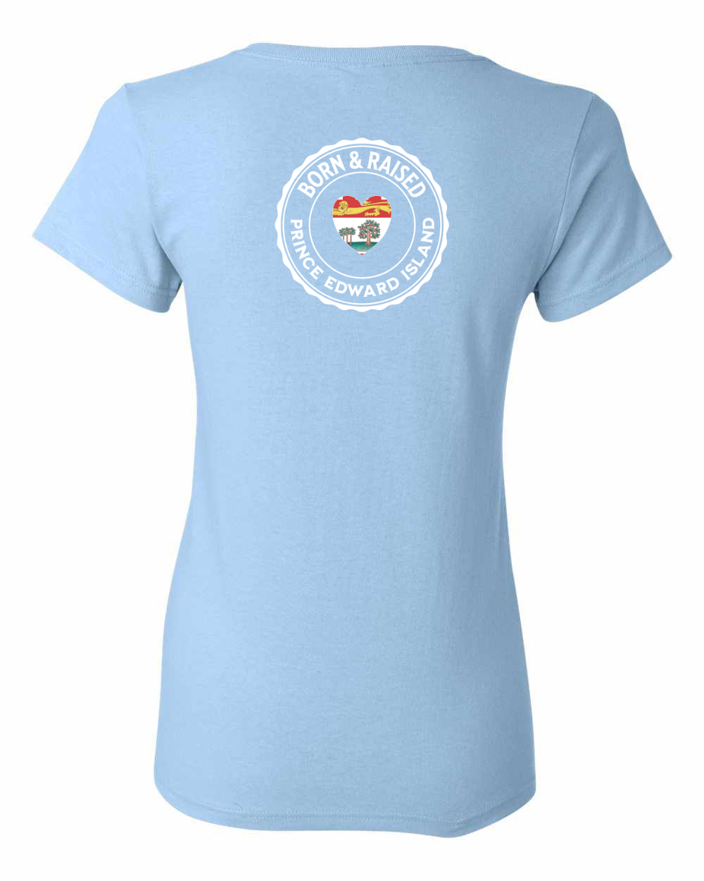 Born and Raised Heart Flag PEI Left Chest and Back Women's Tee