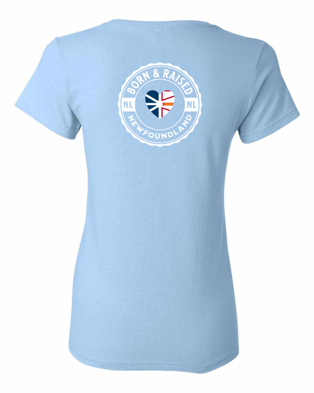 Born and Raised Heart Flag NFLD Left Chest and Back Women's Tee