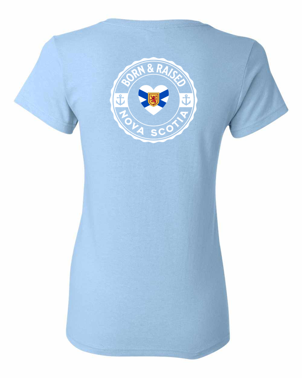 Born and Raised Heart Flag NS Left Chest and Back Women's Tee