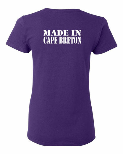 Made In Cape Breton White Left Chest and Back Women's Tee