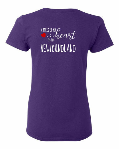 A piece of My heart in Newfoundland (Red Heart) Left Chest and Back Women's Tee