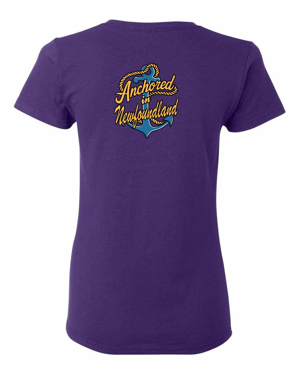 Anchored in NFLD (New Design) Left Chest and Back Women's Tee
