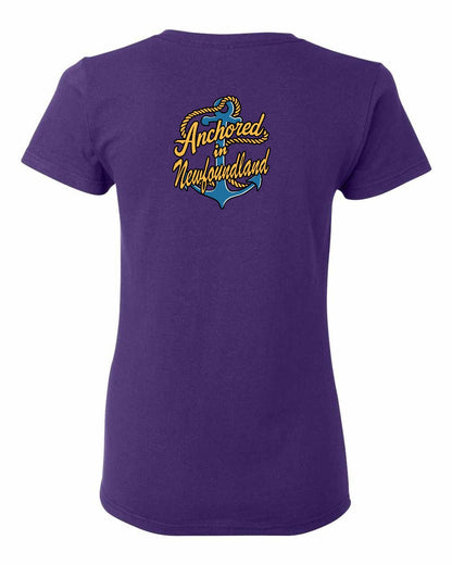 Anchored in Newfoundland (New Design) Left Chest and Back Women's Tee