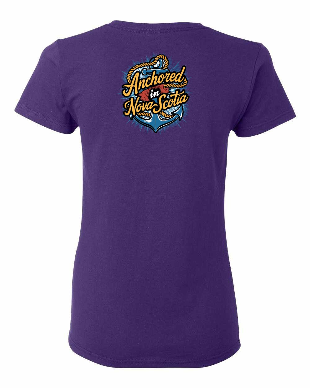 Anchored In Nova Scotia (Old Design) Left Chest and Back womens-tee