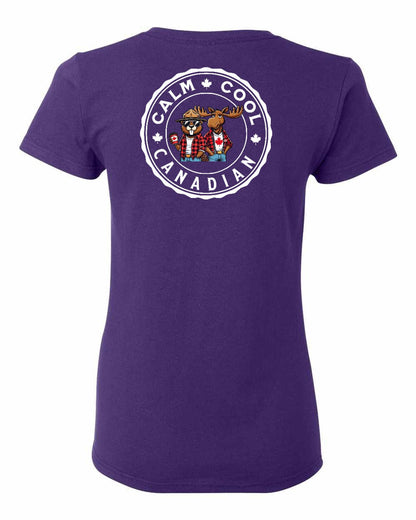 Calm Cool Canadian Beaver and Moose Left Chest and Back Women's Tee