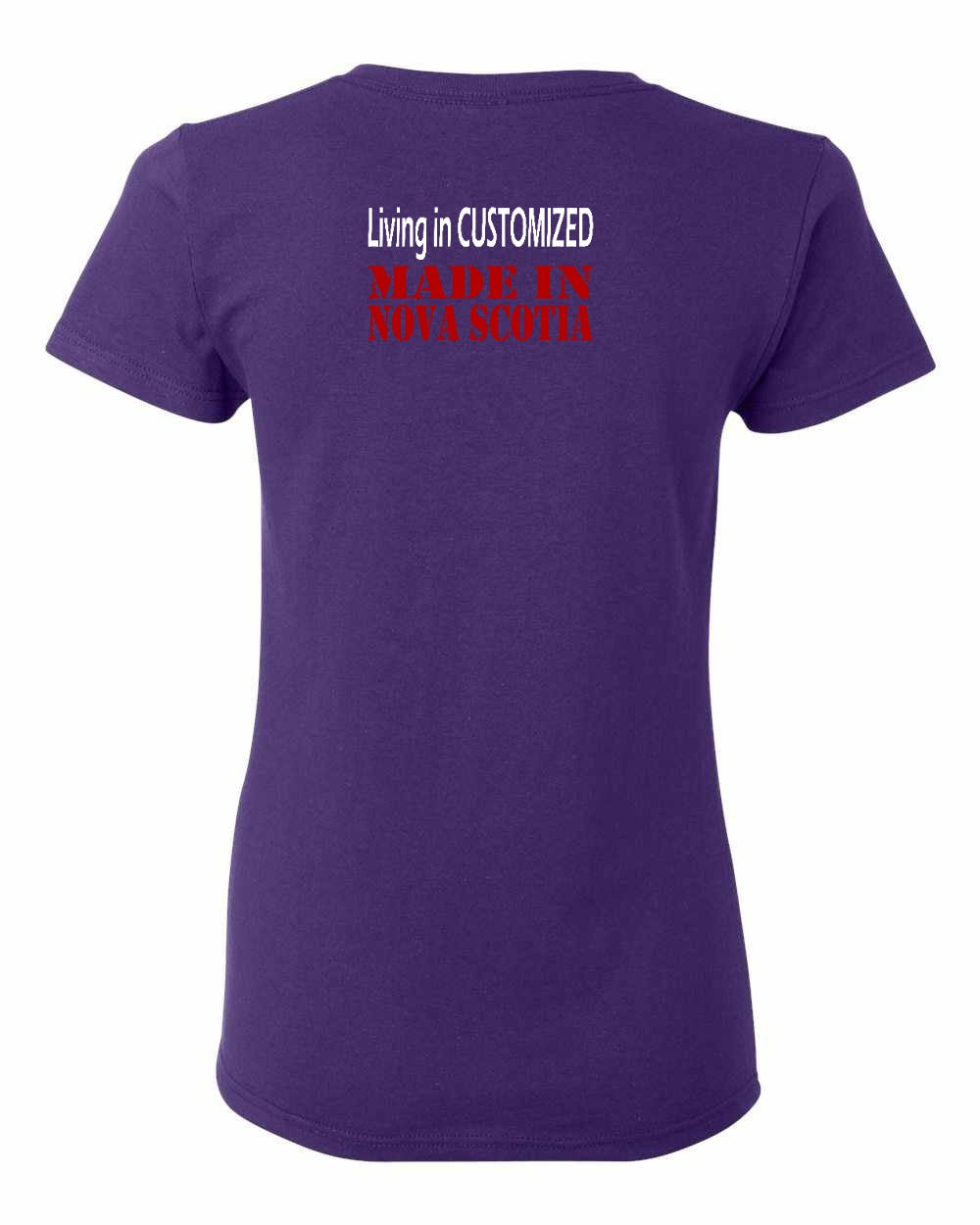 Living in Custom Made in Nova Scotia Left Chest and Back womens-tee