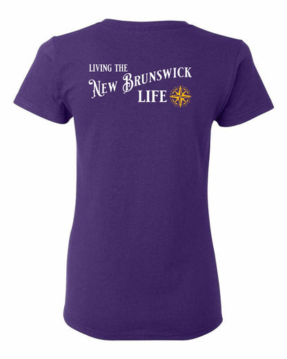Living the New Brunswick Life yellow Left Chest and Back Women's Tee