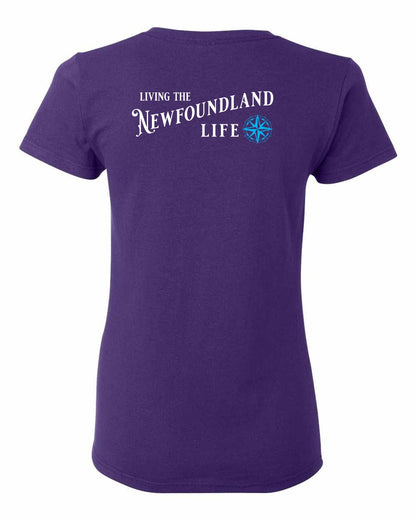 Living the Newfoundland Life blue Left Chest and Back Women's Tee