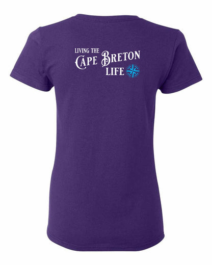 Living the Cape Breton Life blue Left Chest and Back Women's Tee