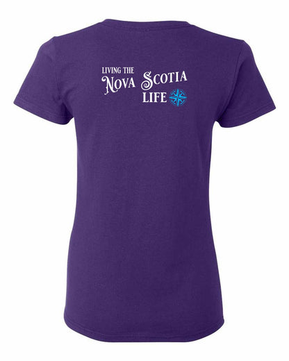 Living the Nova Scotia Life blue Left Chest and Back womens-tee