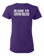 Made In NFLD ( White Lettering) Left Chest and Back Women's Tee