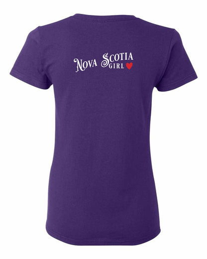 Nova Scotia Girl Red Heart Left Chest and Back womens-tee