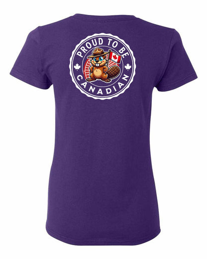 Proud to be Canadian Beaver Left Chest and Back Women's Tee