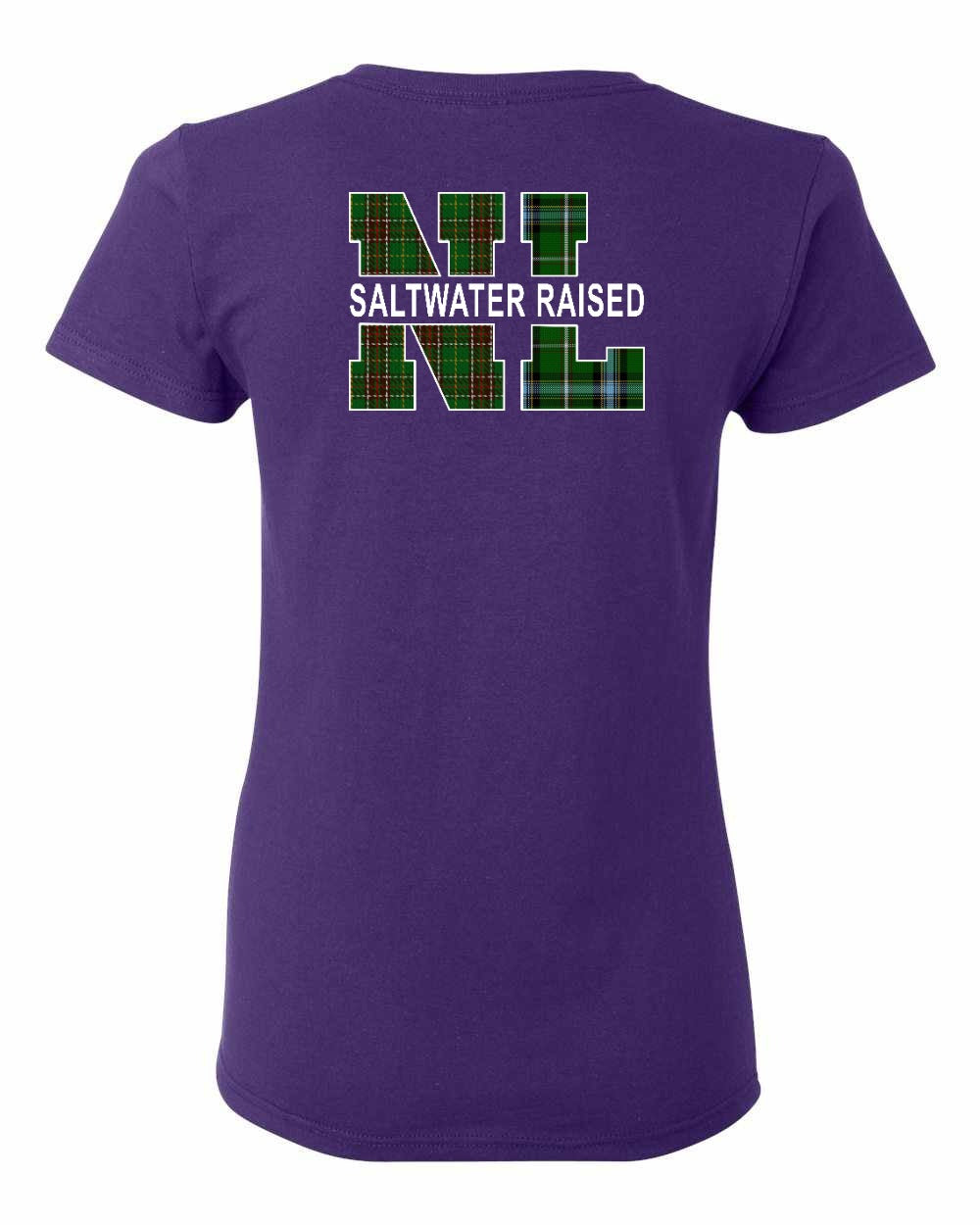NFLD and Labrador Saltwater Raised Left Chest and Back Women's Tee