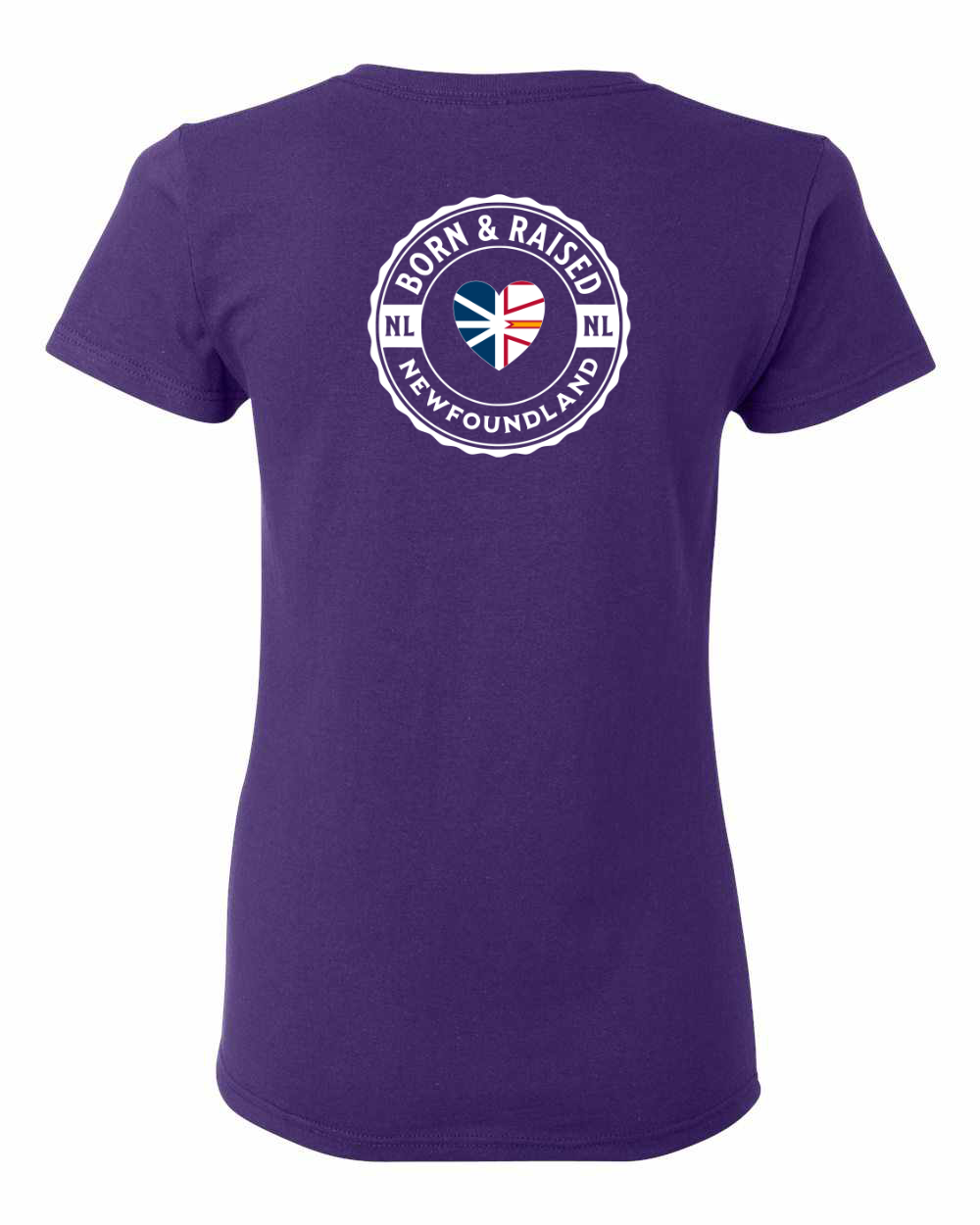 Born and Raised Heart Flag NFLD Left Chest and Back Women's Tee