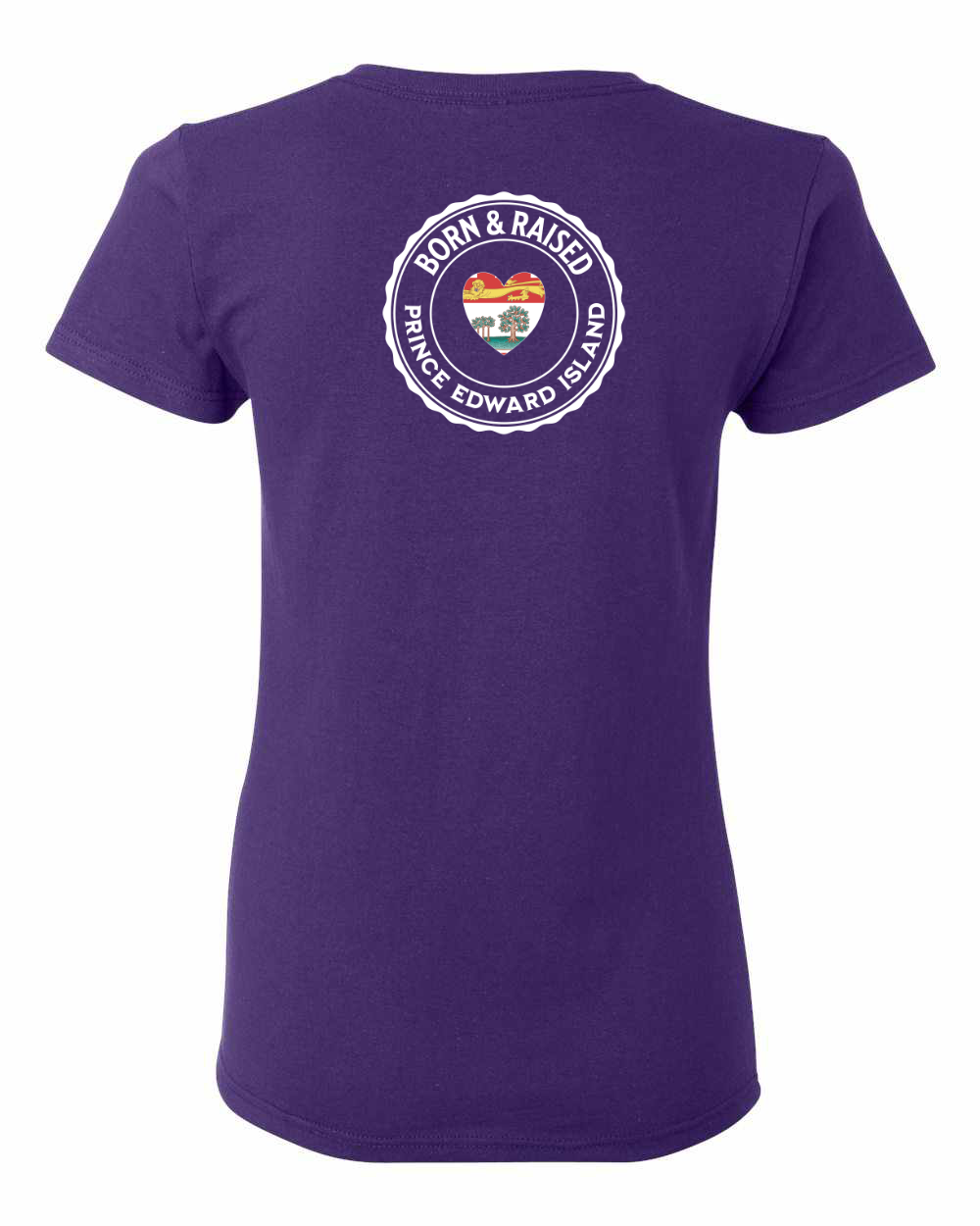 Born and Raised Heart Flag PEI Left Chest and Back Women's Tee