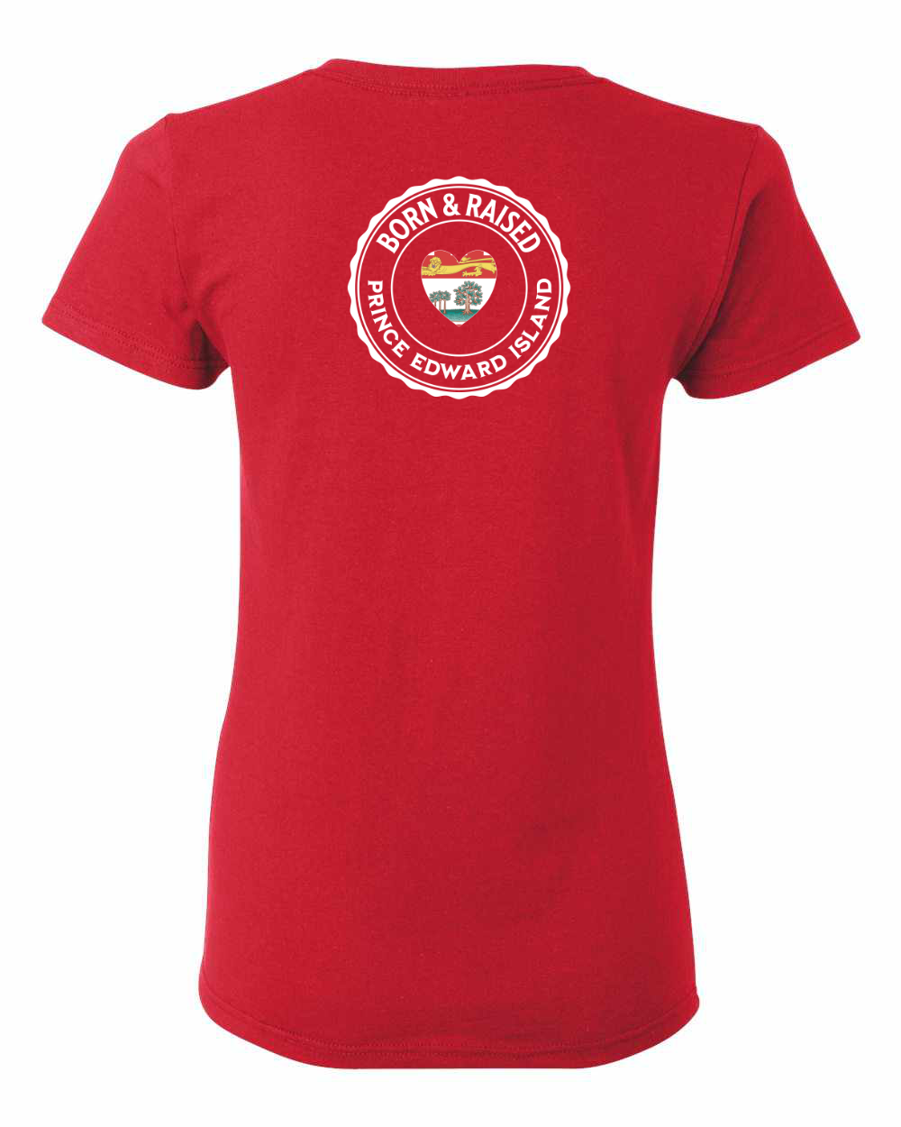Born and Raised Heart Flag PEI Left Chest and Back Women's Tee