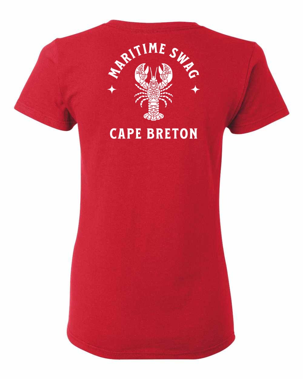 Maritime Swag Cape Breton Mandala white Lobster Left Chest and Back Women's Tee