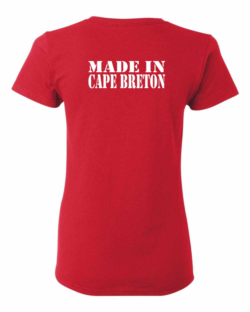 Made In Cape Breton White Left Chest and Back Women's Tee