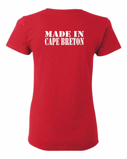 Made In Cape Breton White Left Chest and Back Women's Tee
