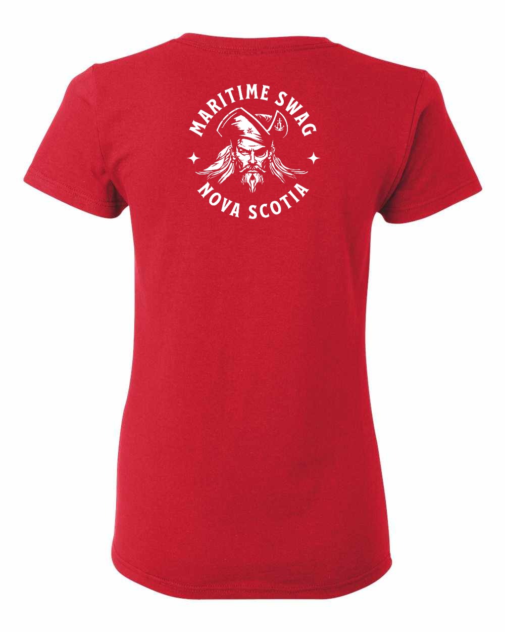 Maritime Swag Nova Scotia Pirate Left Chest and Back womens-tee