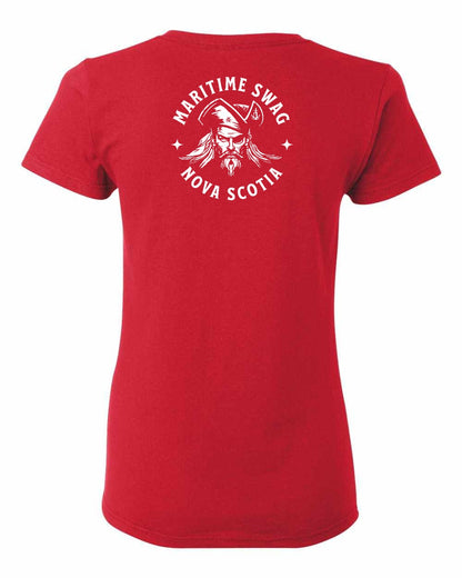 Maritime Swag Nova Scotia Pirate Left Chest and Back womens-tee