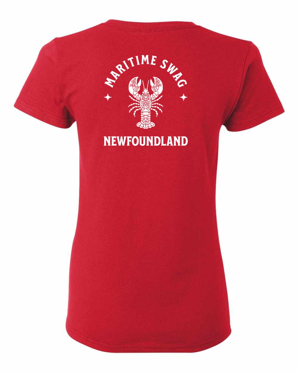 Maritime Swag NFLD Mandala white Lobster Left Chest and Back Women's Tee