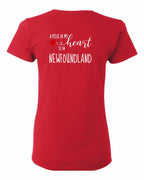 A piece of My heart in NFLD (Red Heart) Left Chest and Back Women's Tee