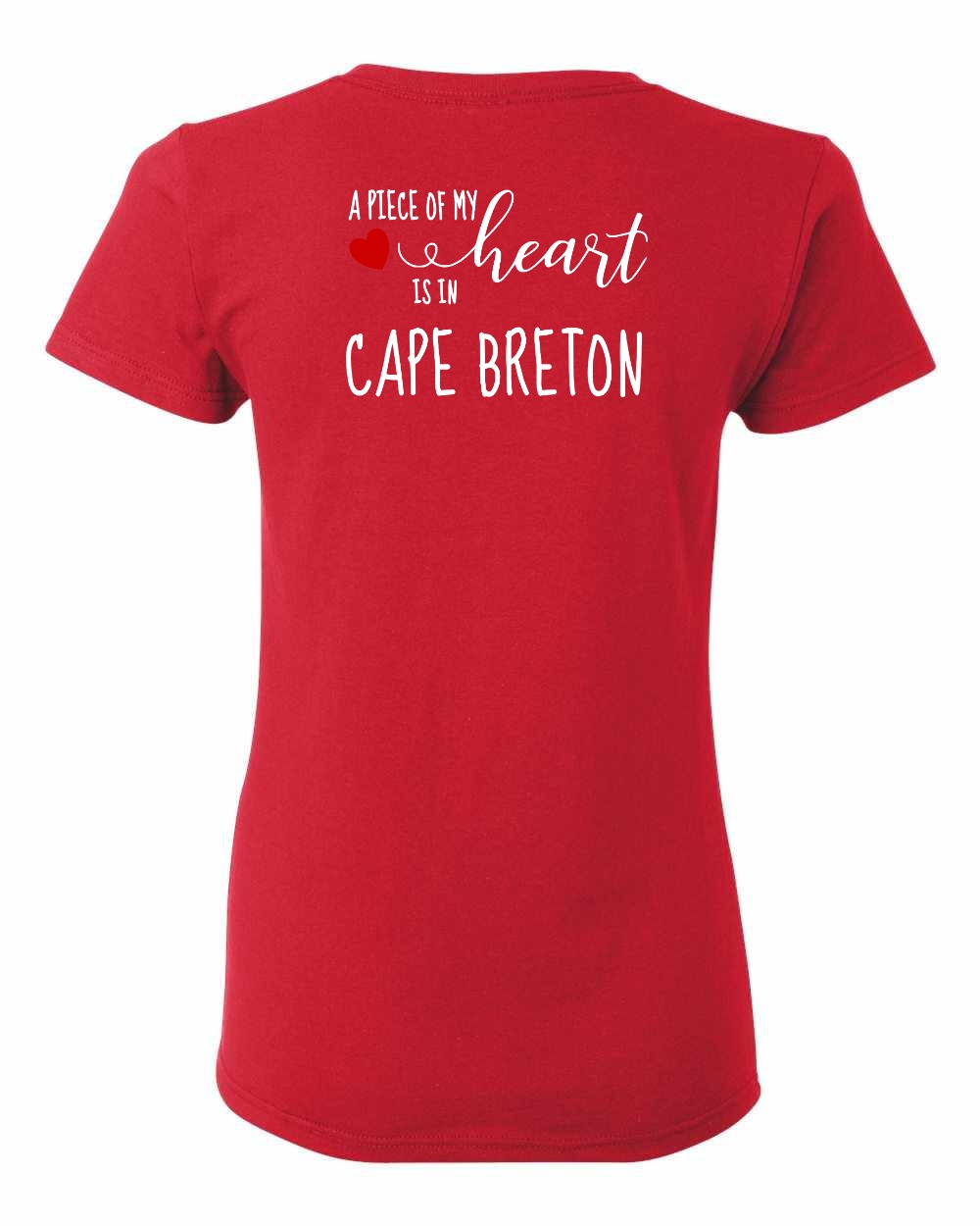 A piece of My heart in Cape Breton (Red Heart) Left Chest and Back Women's Tee