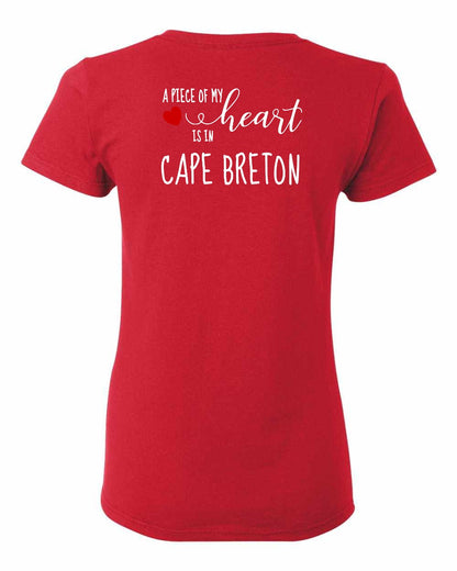 A piece of My heart in Cape Breton (Red Heart) Left Chest and Back Women's Tee